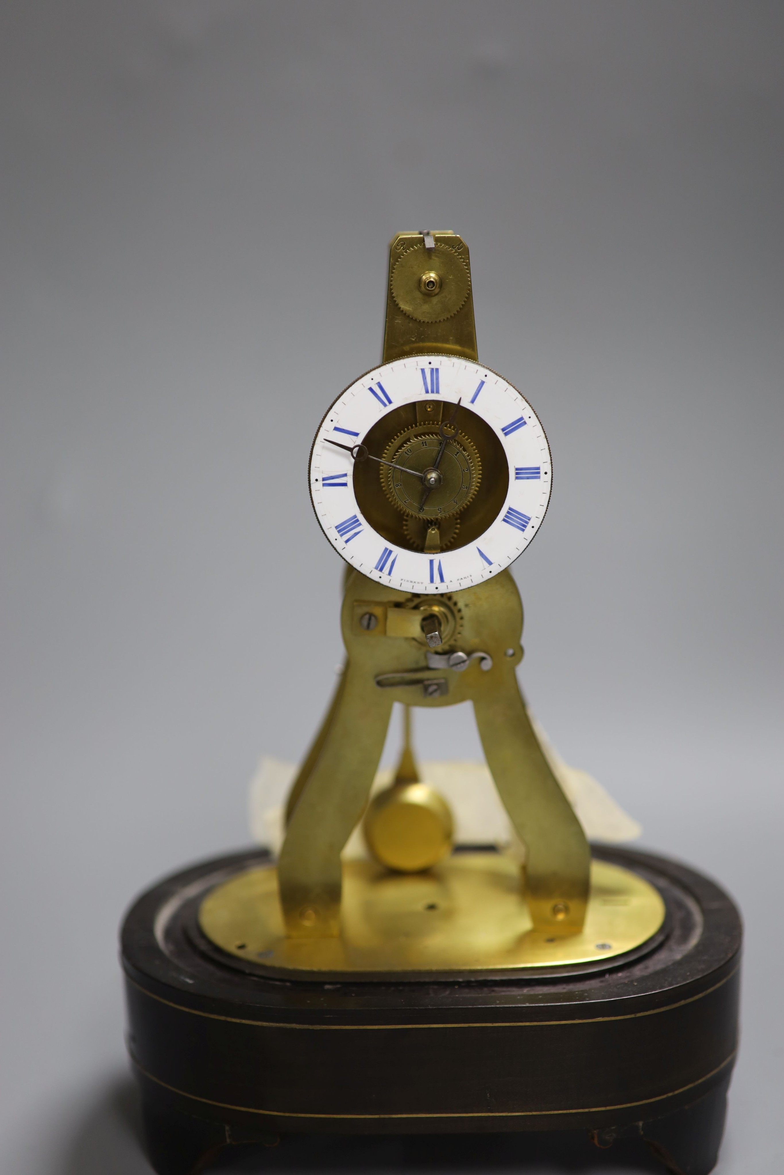 A 19th century French brass skeleton timepiece, signed Pierrot a Paris, height 24cm
